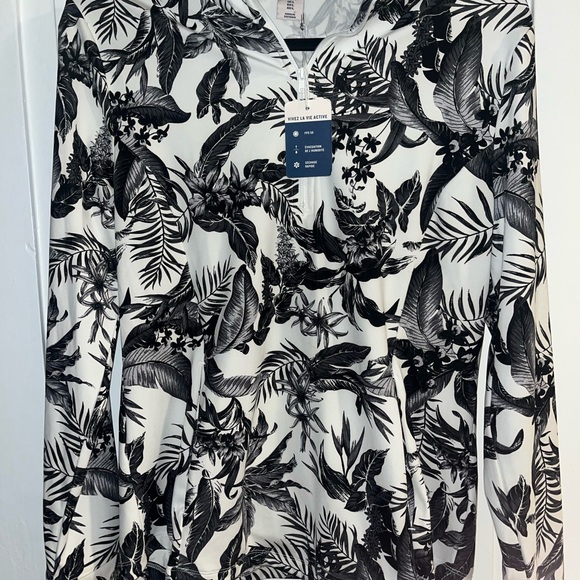 Tommy Bahama Monochrome Floral LS 1/4 Zip Performance Shirt, Womens Sz Large - Picture 2 of 5